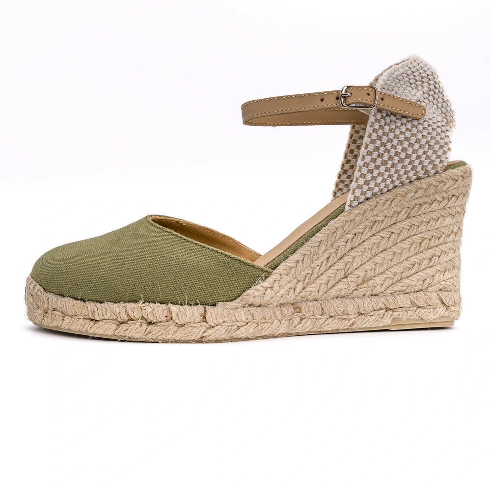 The Khaki Mathilde Buckle-Up Wedge Espadrille