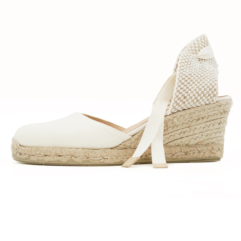 Espadrille compensée beige à lacets "Renée"