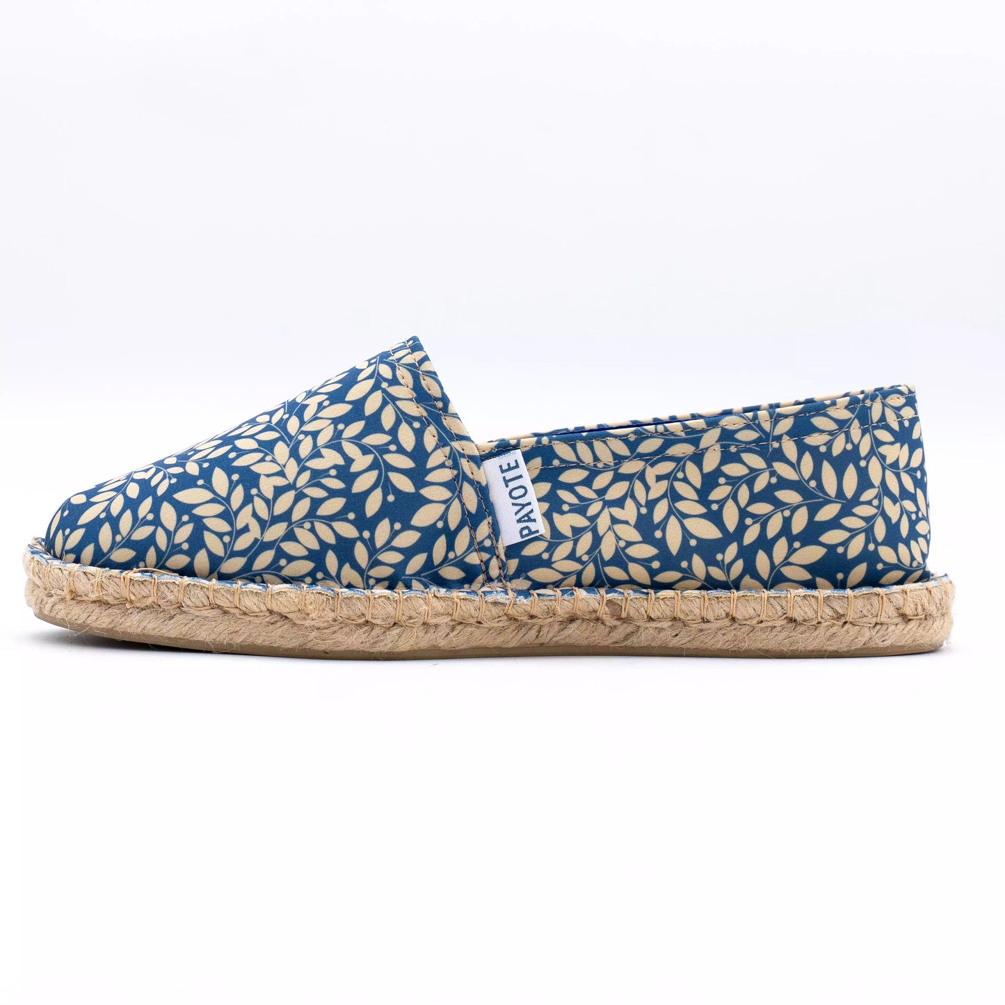 Espadrille bleu canard à motifs de feuilles blanches