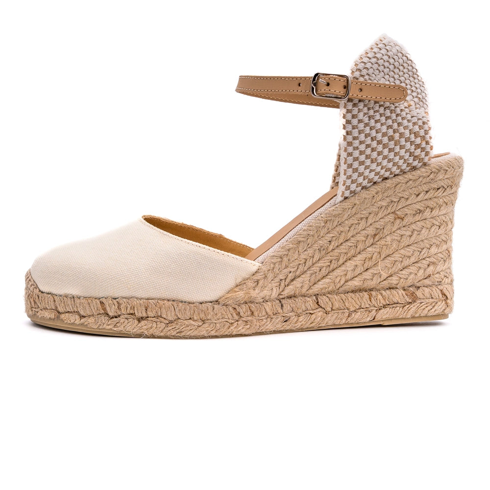 Espadrille compensée beige à boucle made in France