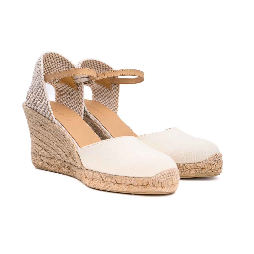 Espadrille compensée beige à boucle made in France