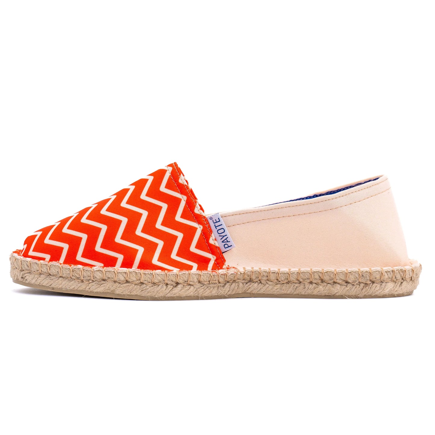 Espadrille bicolore beige et orange à l'imprimé zigzag
