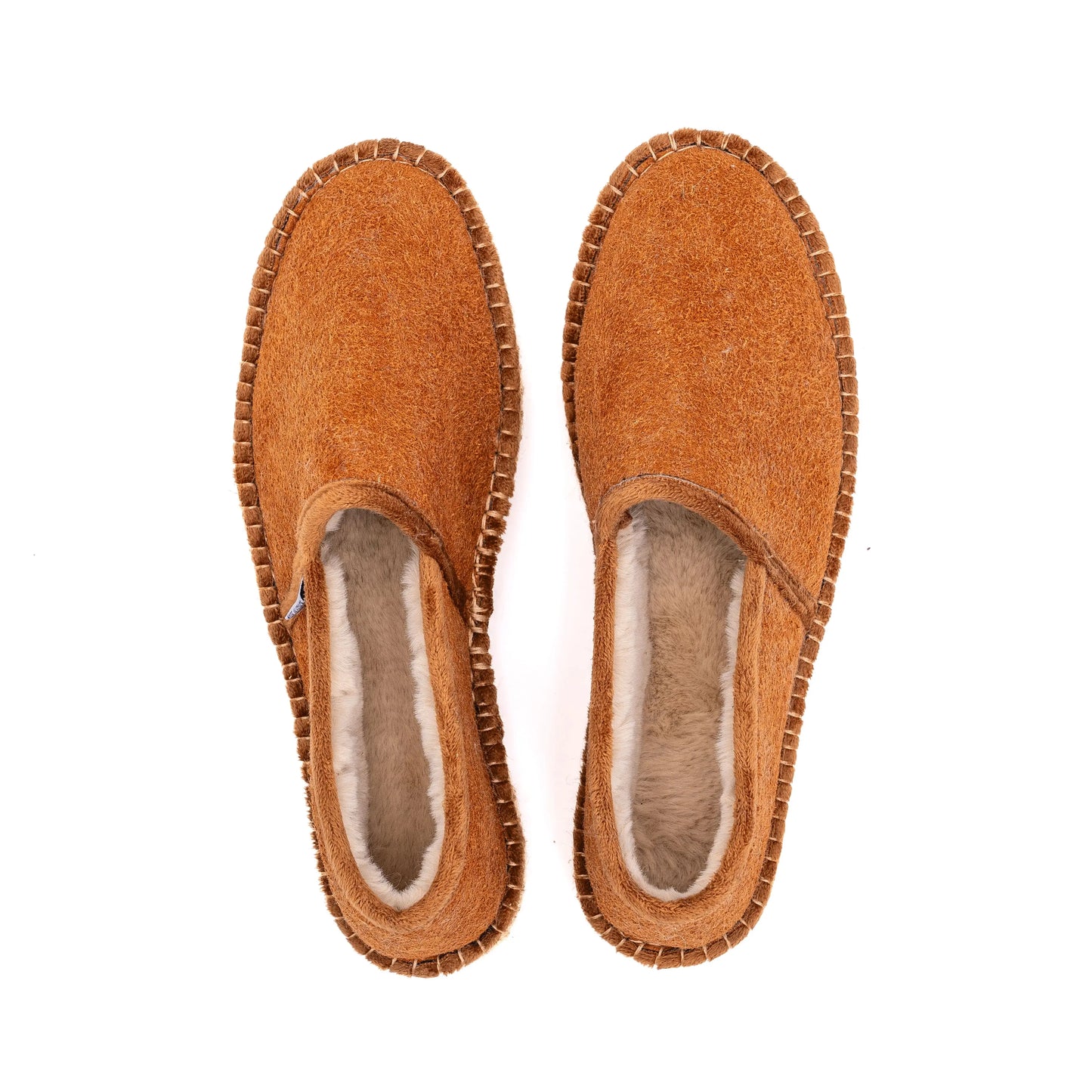 Vue de haut du chausson espadrille cognac Payote fabriqué en France