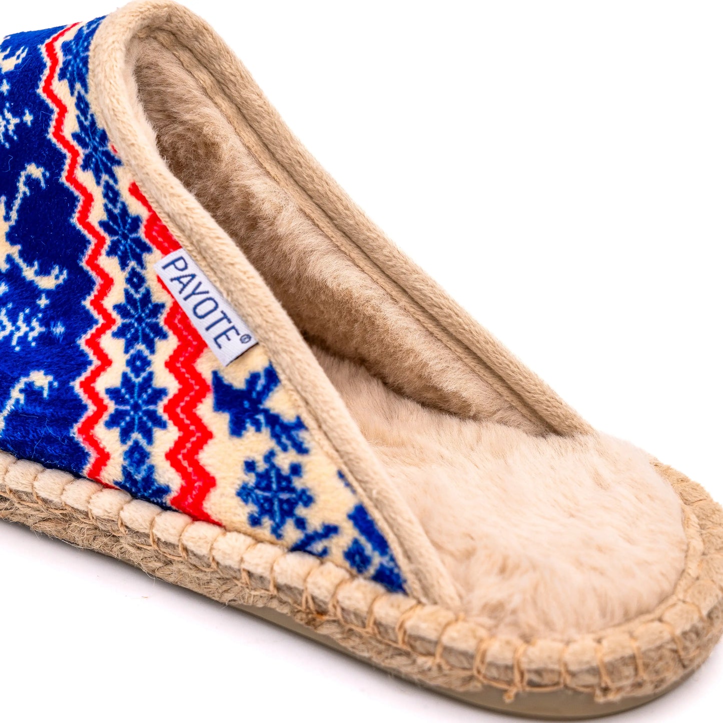 L'intérieur du chausson mule fourré à l'imprimé de Noël est entièrement fourré en polaire