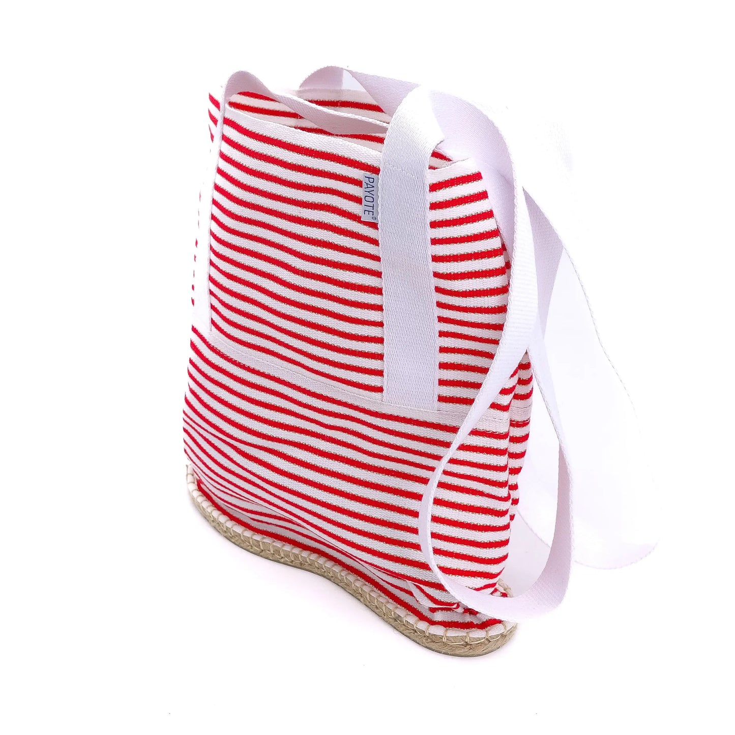 Sac espadrille blanc rayé rouge made in France