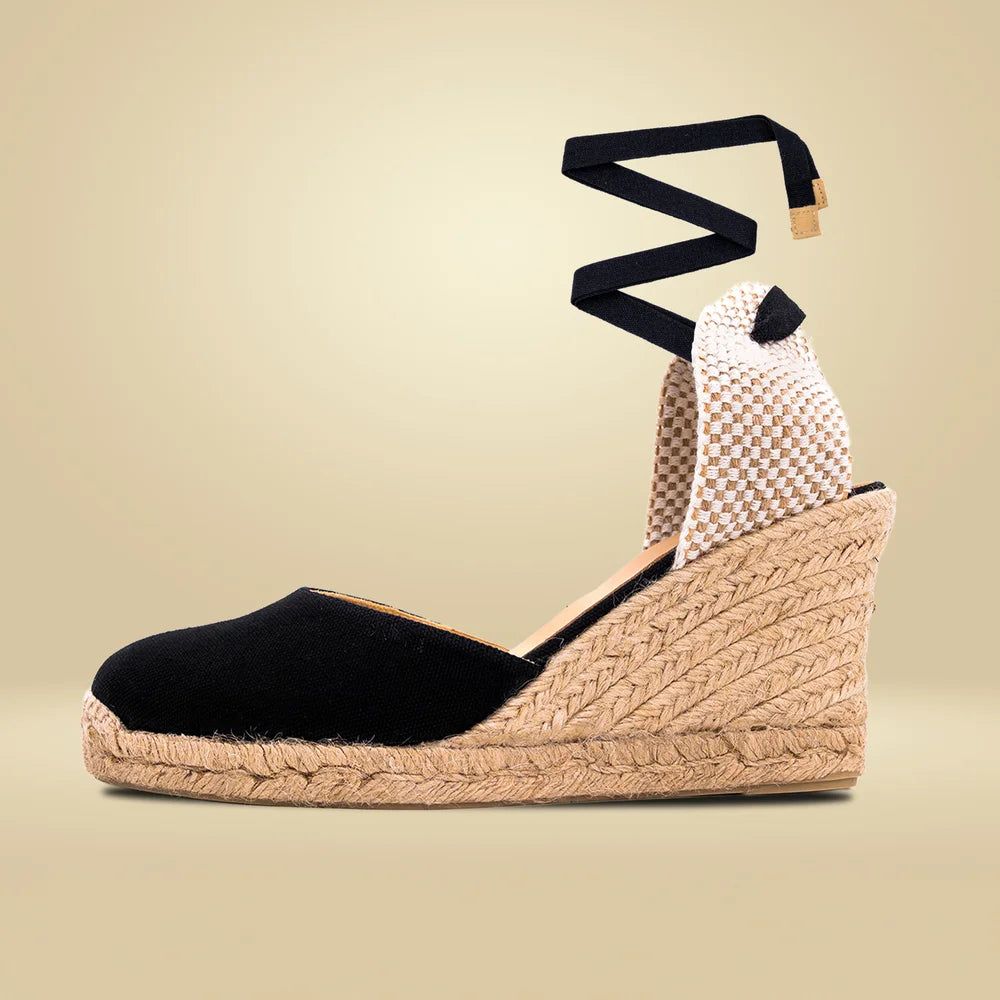 Espadrille Compensée Mathilde Noire à ruban