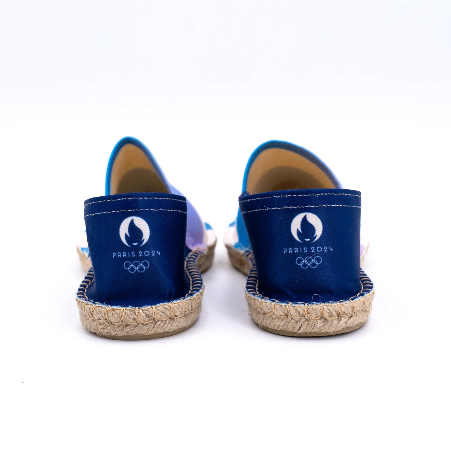 Vue arrière de l'espadrille Paris 2024 bleue et blanche