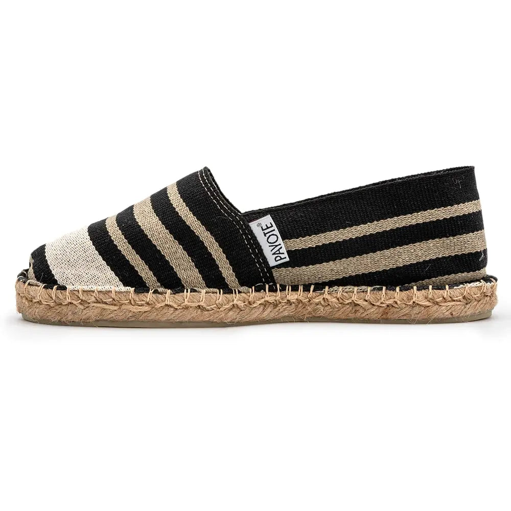 Espadrille noire rayée taupe