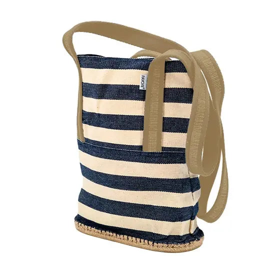 Sac espadrille beige à rayures bleues