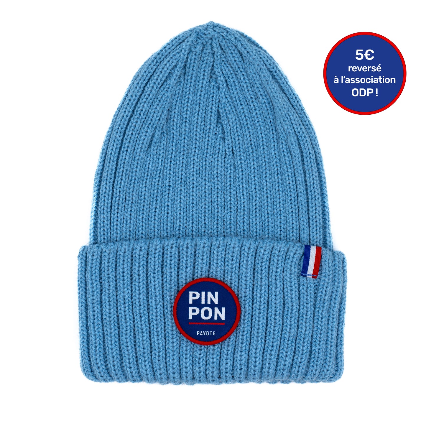 Bonnet bleu ciel fabriqué en France "Pin Pon"