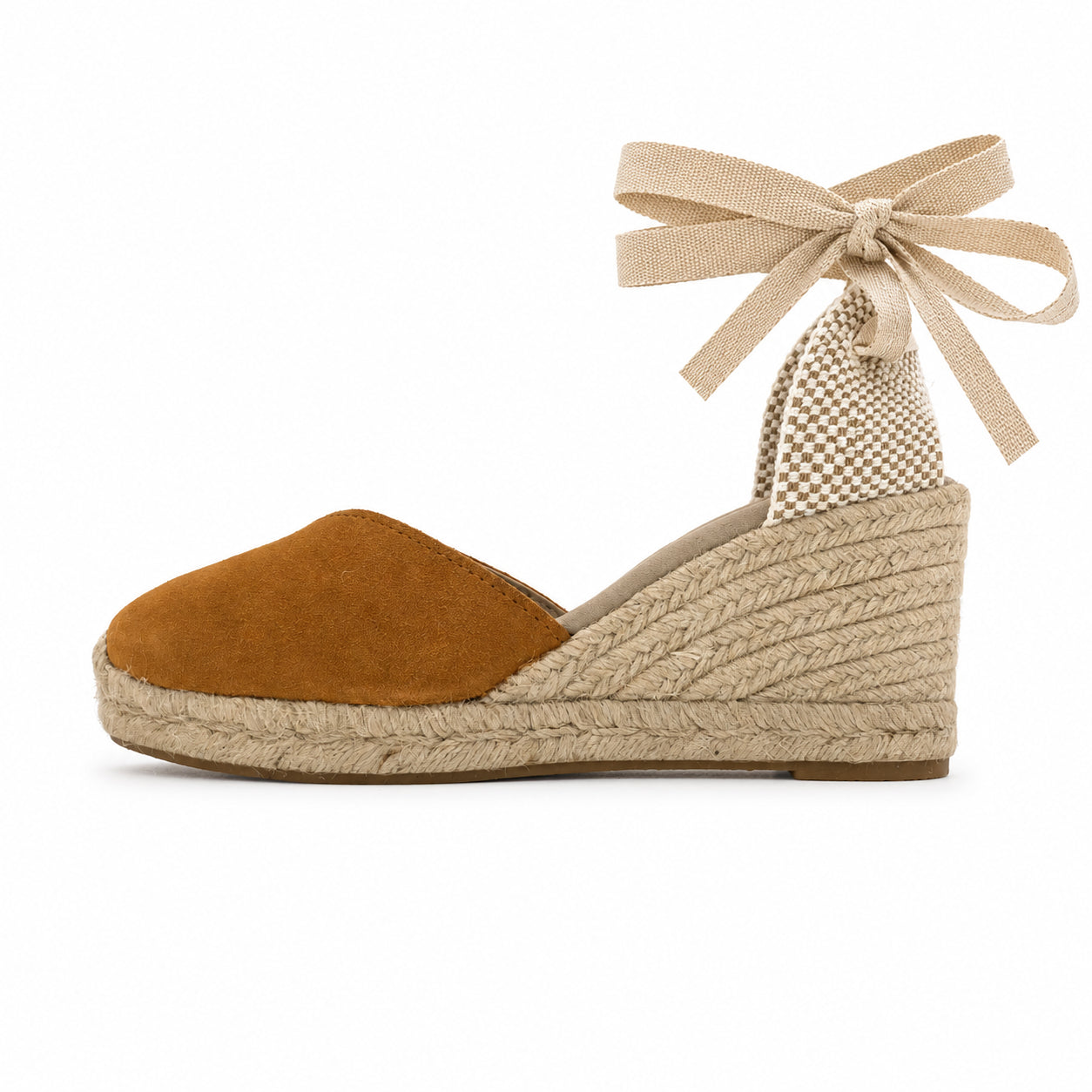 Espadrille Compensée Victoire cognac à ruban - T7