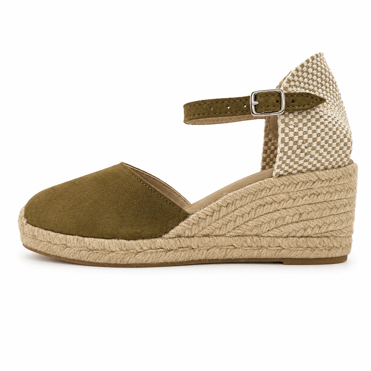 Espadrille Compensée Olympe kaki à boucle - T5