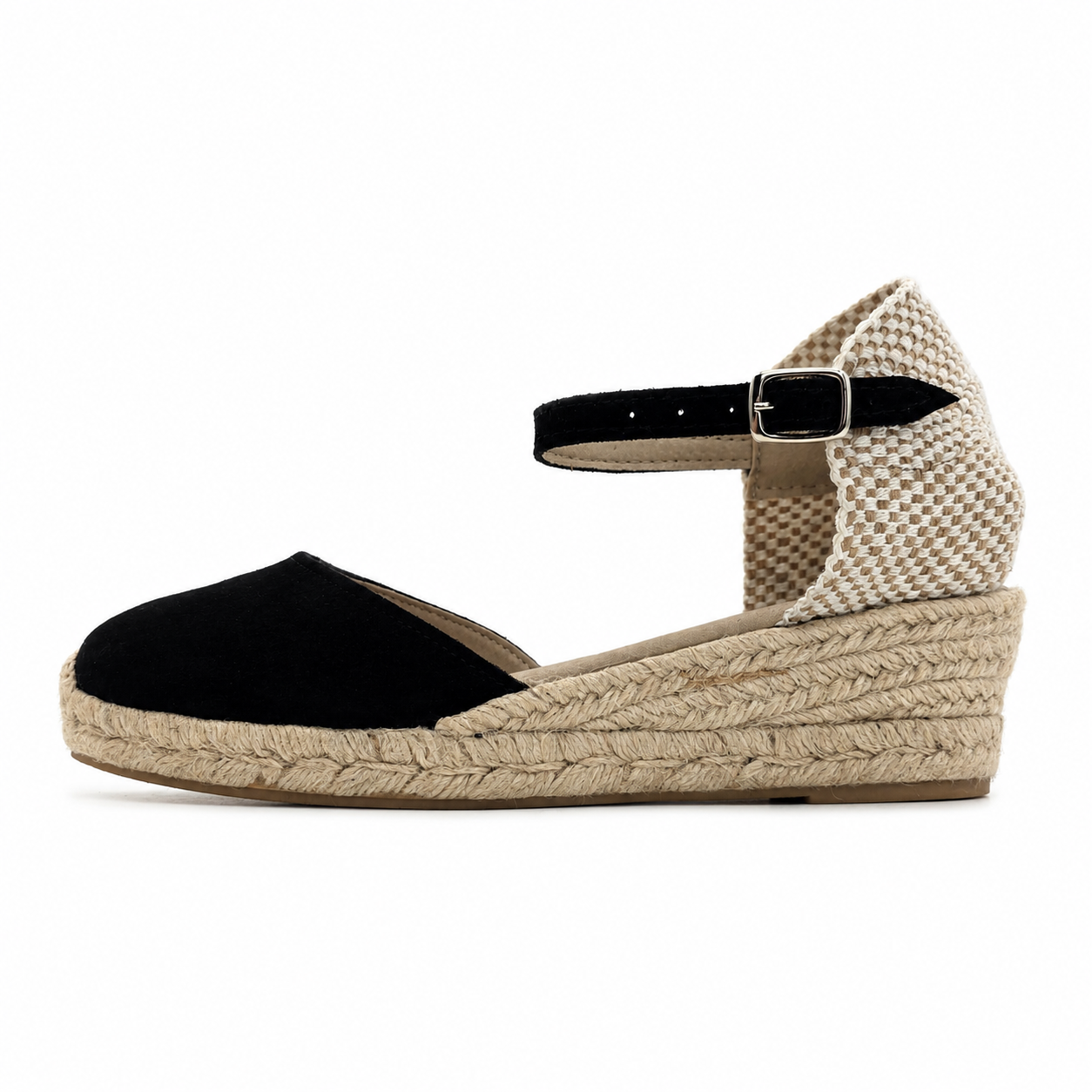 Espadrille Compensée Victoire noire à boucle - T3