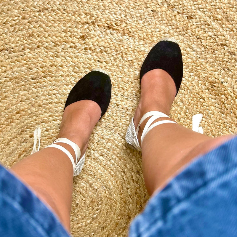 Espadrille Compensée Olympe noire à ruban - T5