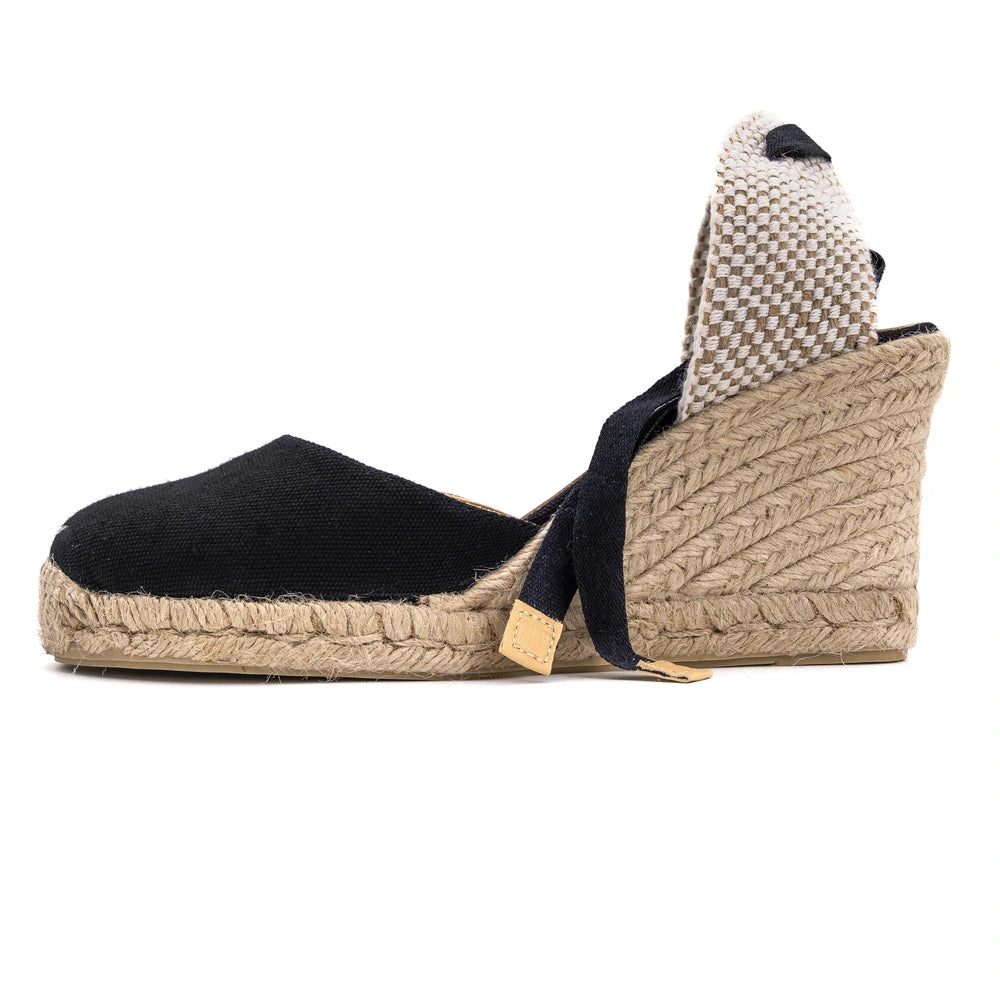 Espadrille Compensée Mathilde Noire à ruban