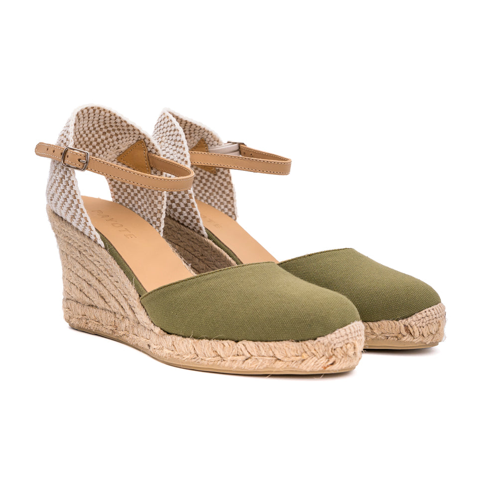 Espadrille Compensée Mathilde Kaki à boucle