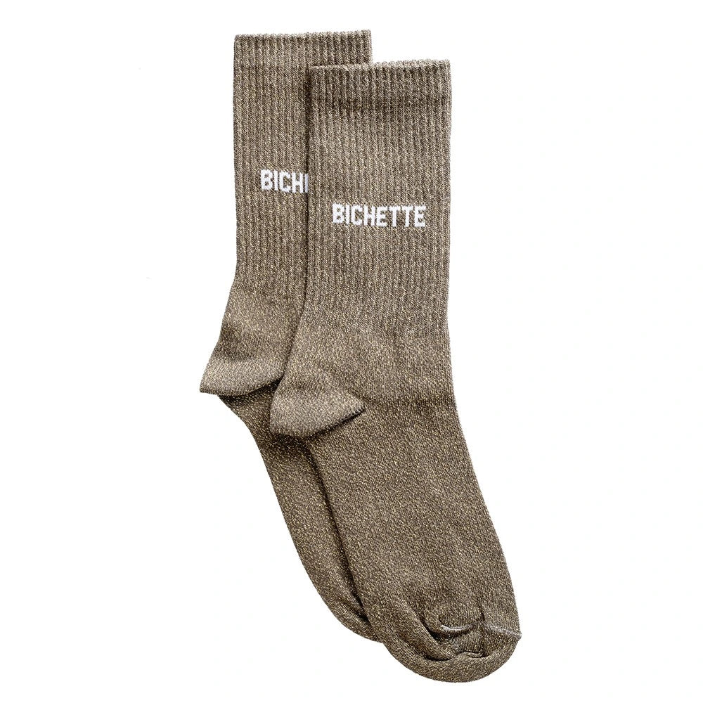 Chaussettes "bichettes" taupes à paillettes