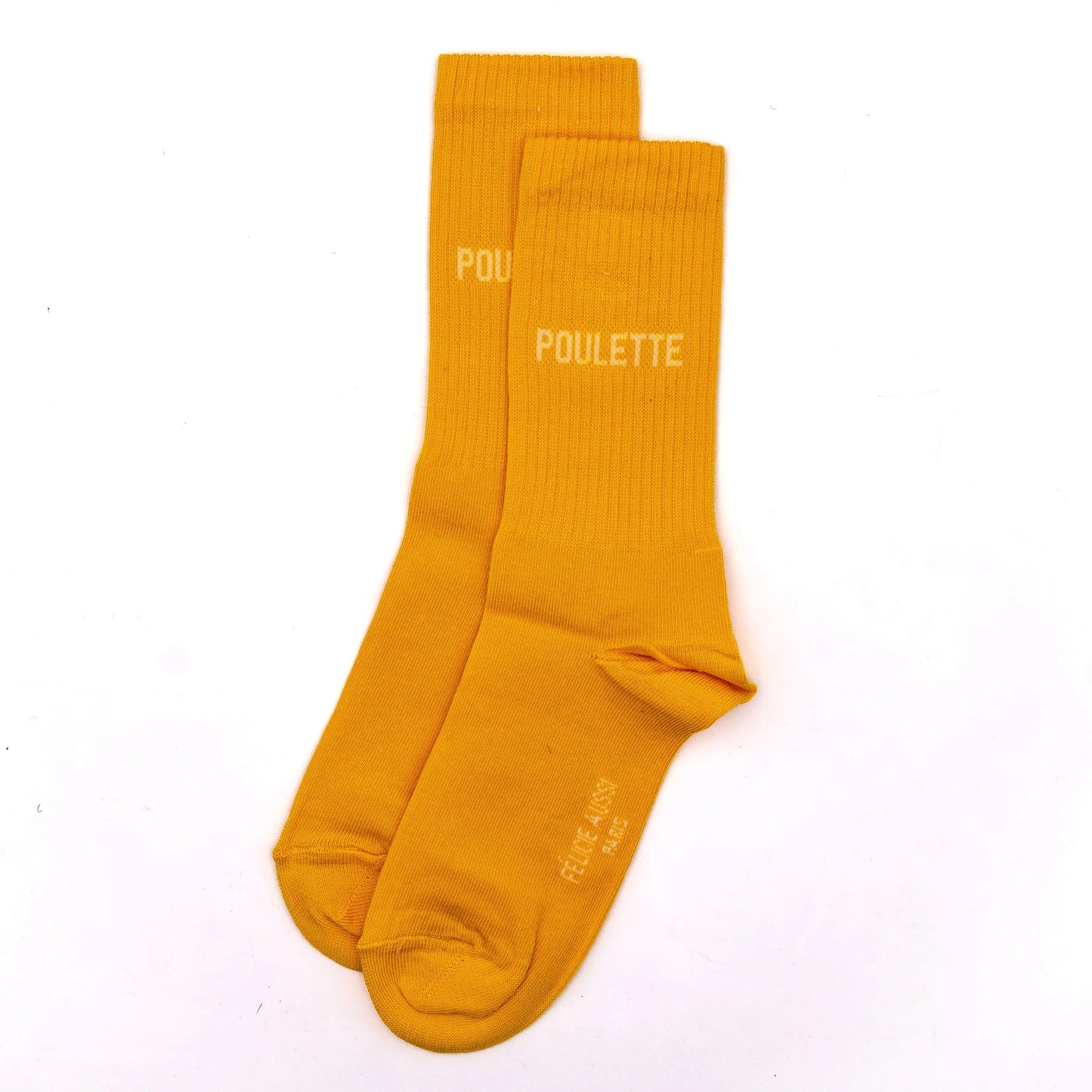 Chaussettes jaunes à message "poulette"