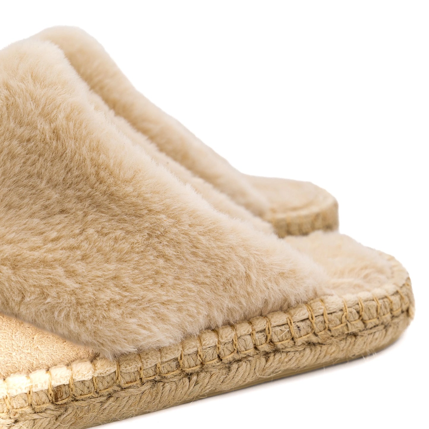 Chausson Mule fourré beige en polaire "Solène"