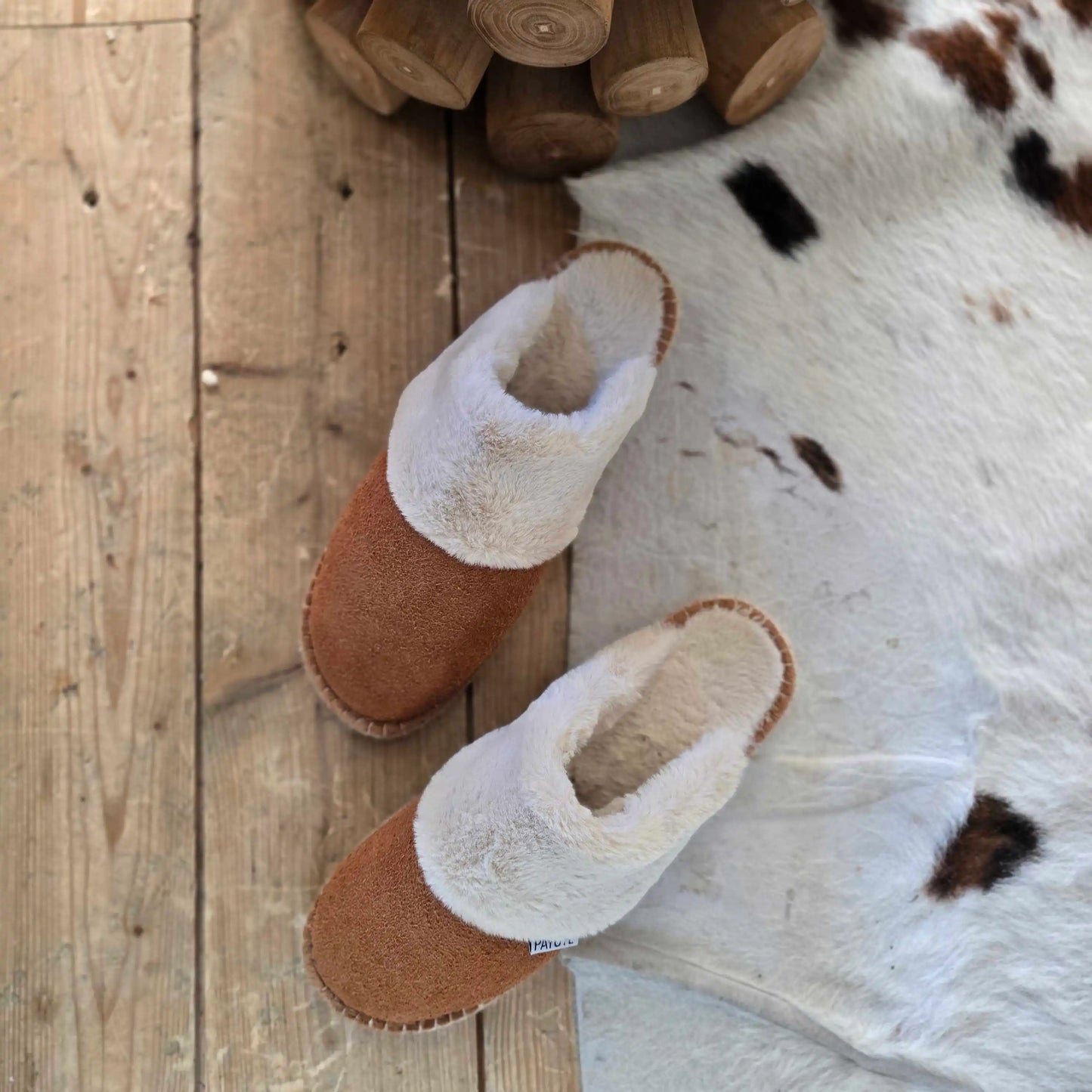 Chausson Mule Fourré en polaire couleur marron