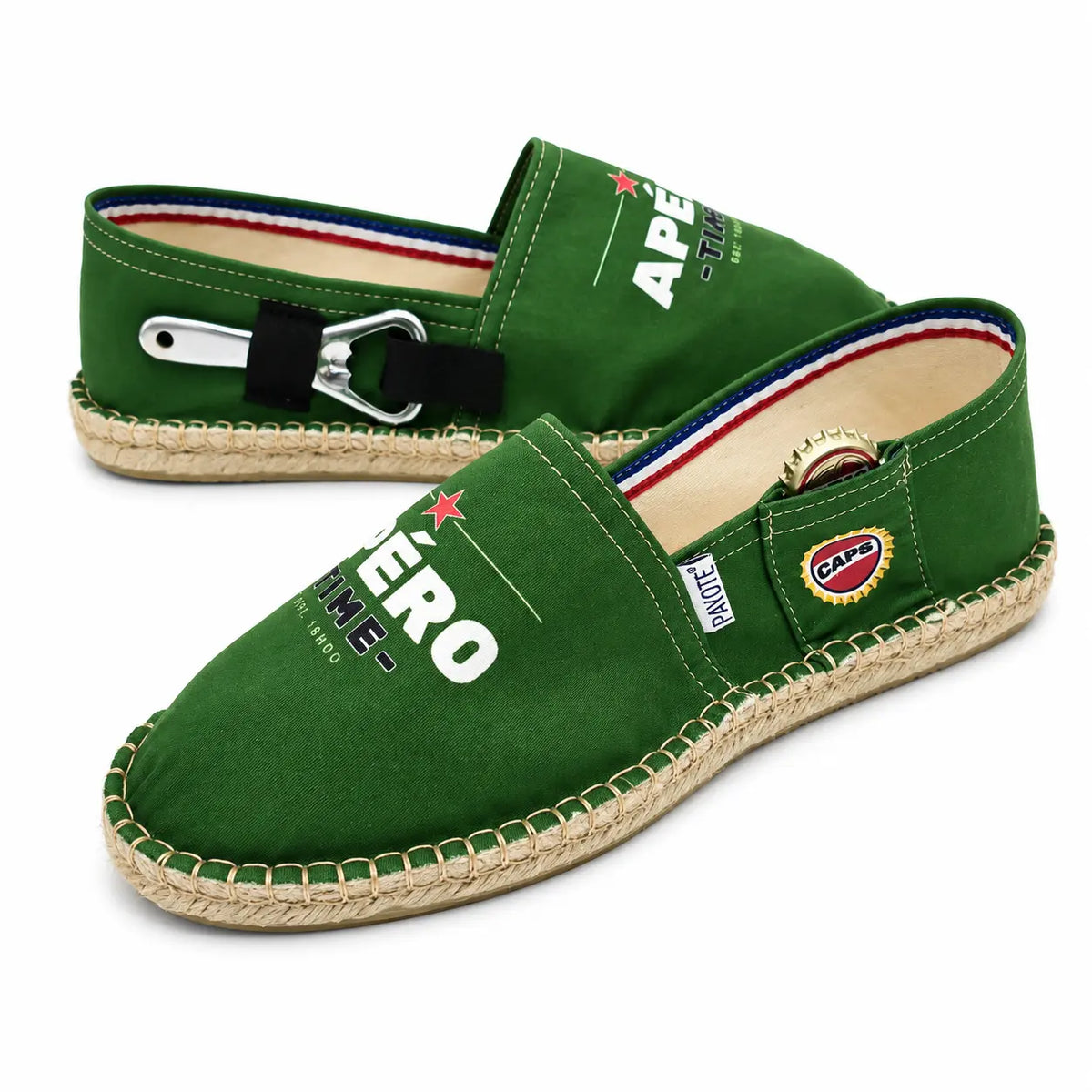 Espadrille verte imprimée Apéro avec décapsuleur inclus