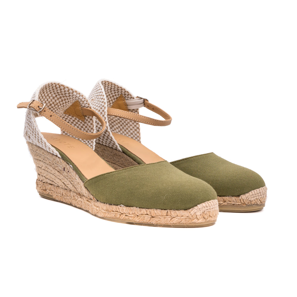 Espadrille compensée kaki au talon de 5 cm