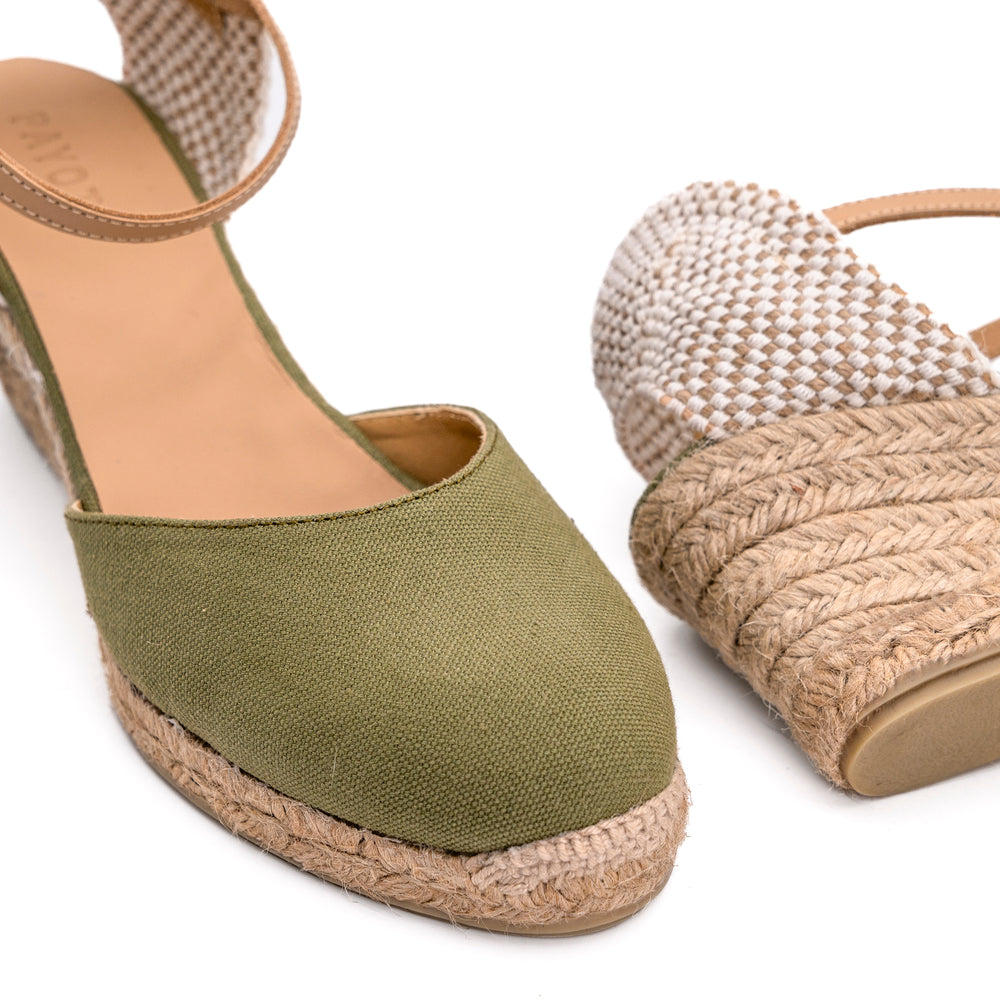 Espadrille compensée kaki made in France
