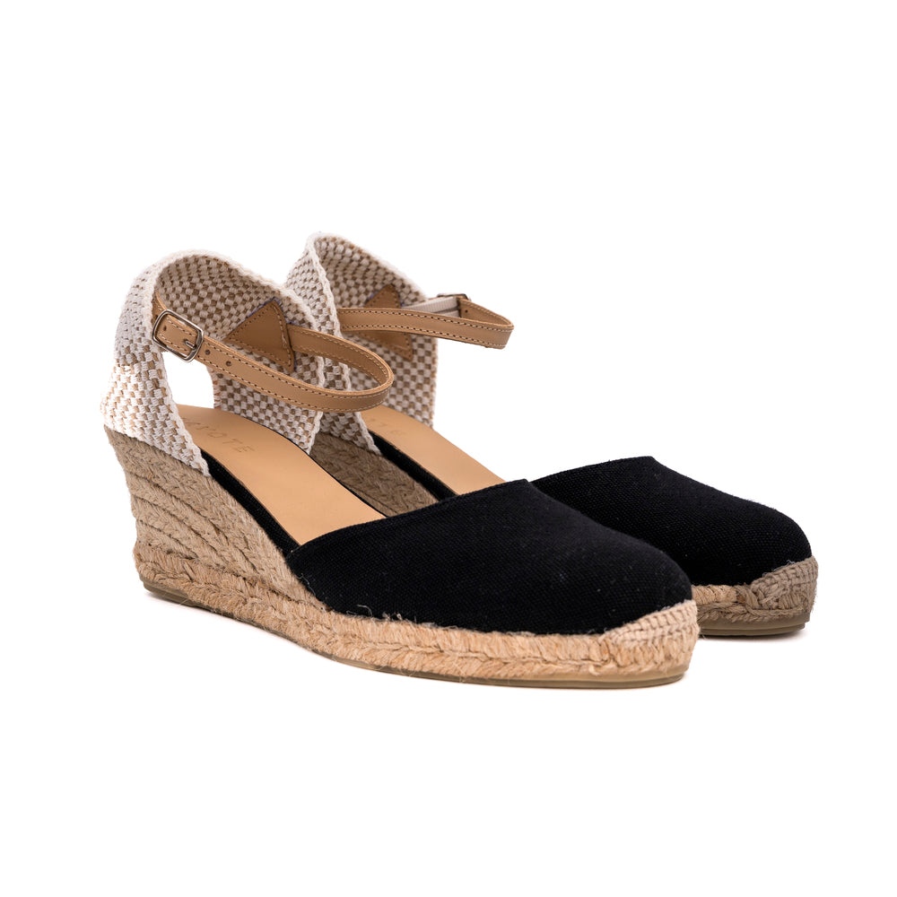Espadrille compensée noire à boucle "Mado" made in France