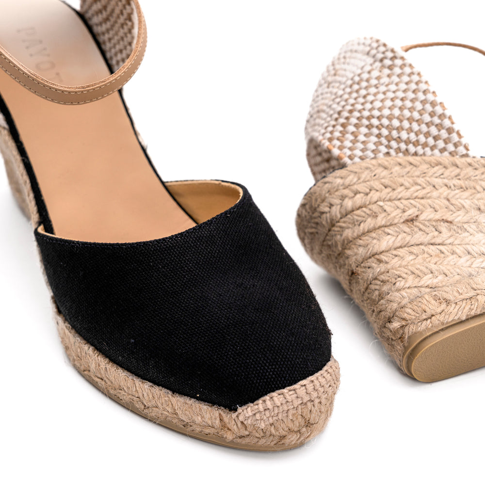 Espadrille compensée noire à boucle fabriquée en France