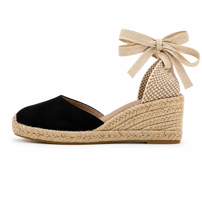 Espadrille Compensée Olympe noire à ruban - T5