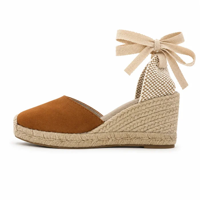 Espadrille Compensée Olympe Cognac à ruban - T7