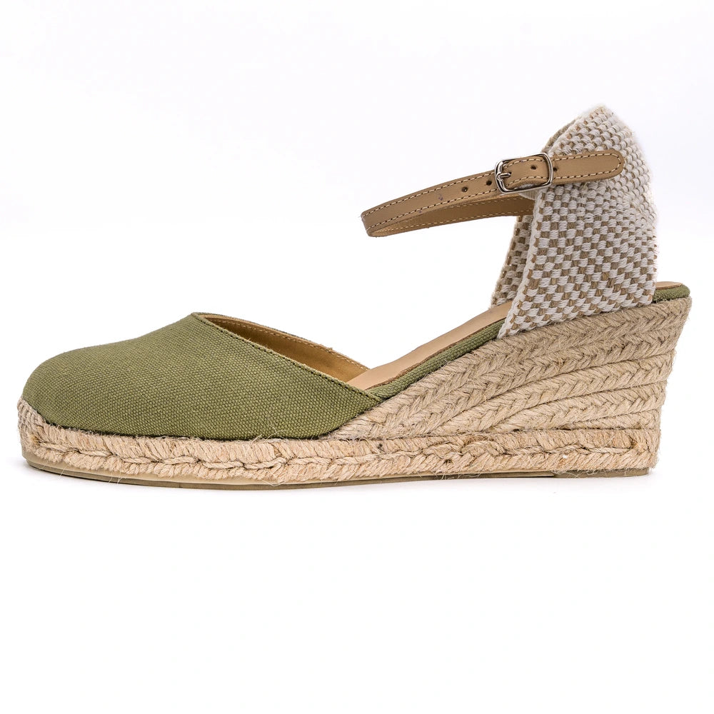 Espadrille compensée kaki au talon de 5cm