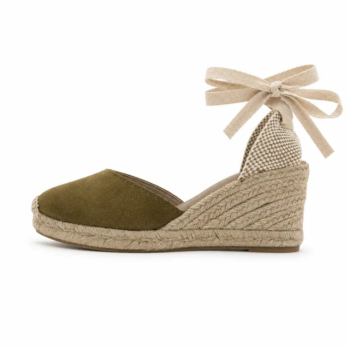 Espadrille Compensée Victoire Kaki à ruban - T7