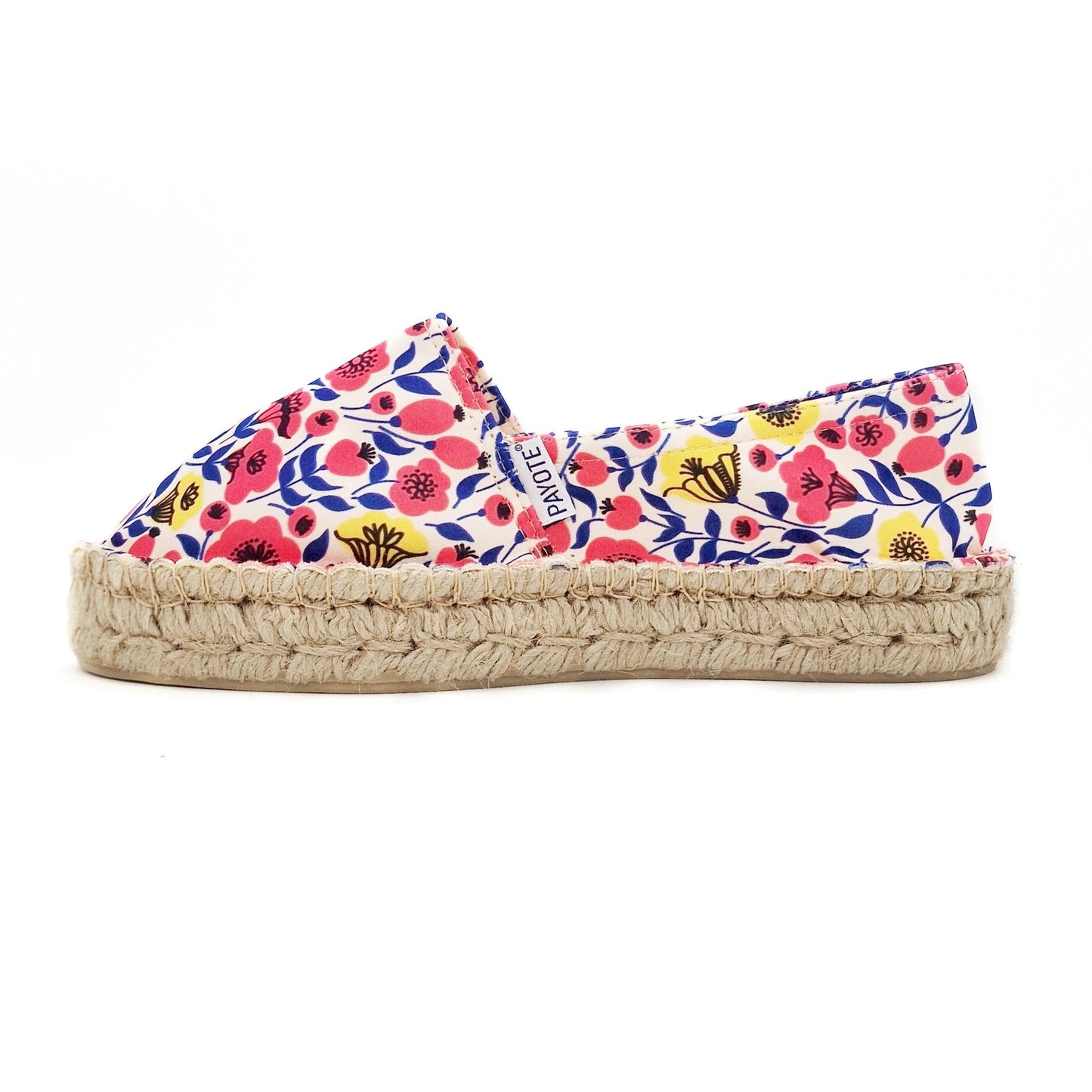 Espadrille plateforme à fleurs roses et jaunes