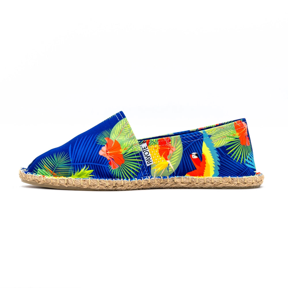 Espadrille tropicale bleu marine à l'imprimé perroquets