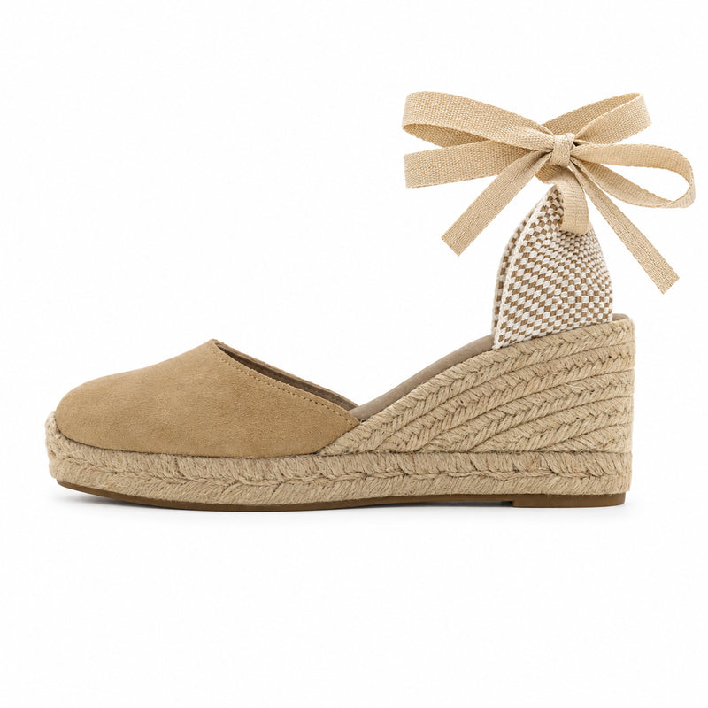 Espadrille Compensée Olympe beige à ruban - T5