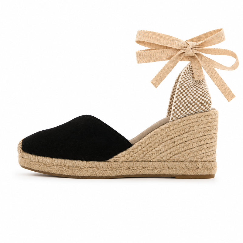 Espadrille Compensée Victoire noire à ruban - T7