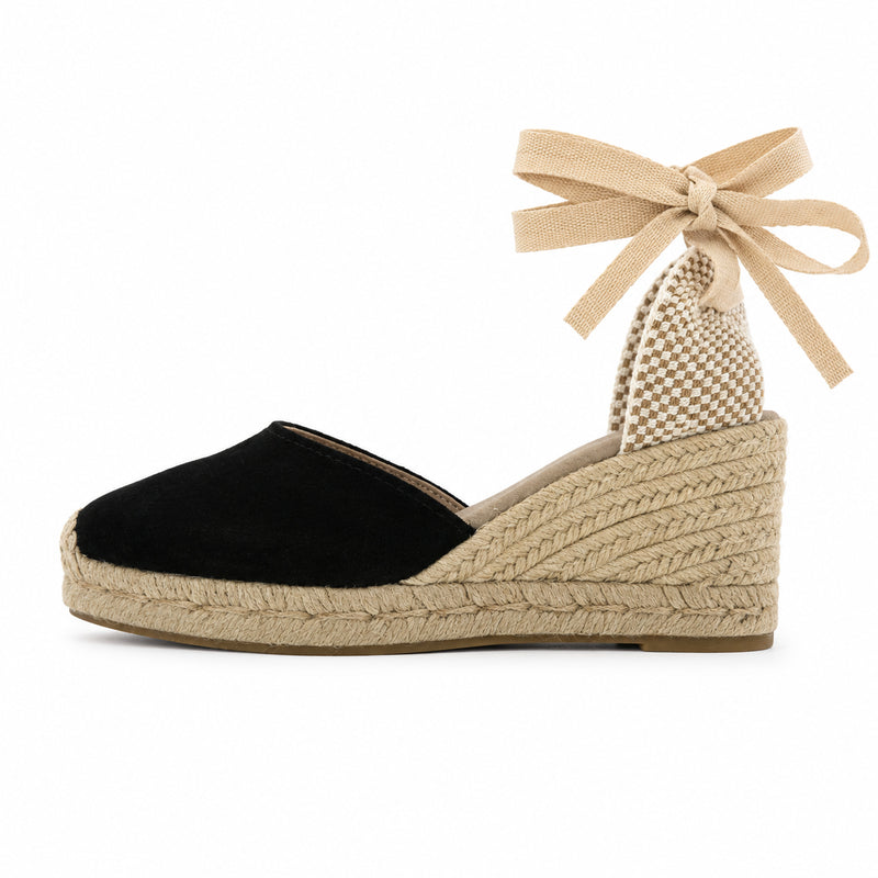 Espadrille Compensée Olympe noire à ruban - T5
