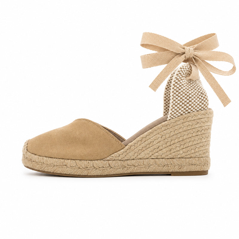 Espadrille Compensée Victoire beige à ruban - T7