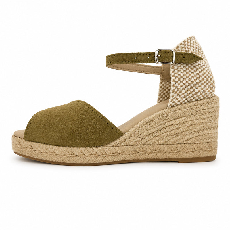 Espadrille Compensée Xéna kaki à boucle - T5