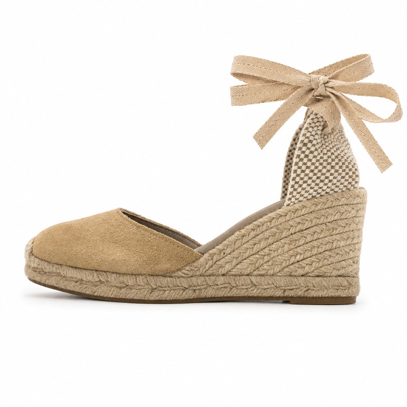 Espadrille Compensée Olympe beige à ruban - T7