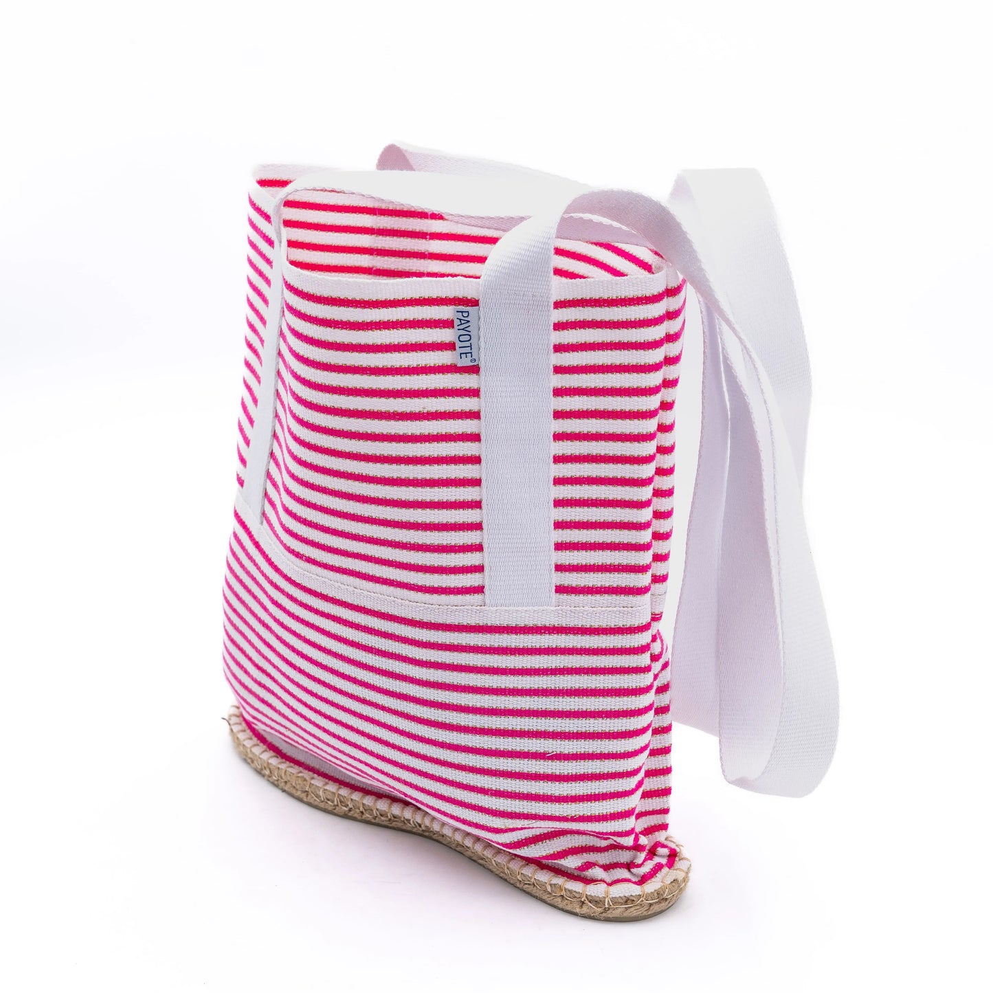 Pink striped sequin espadrille bag