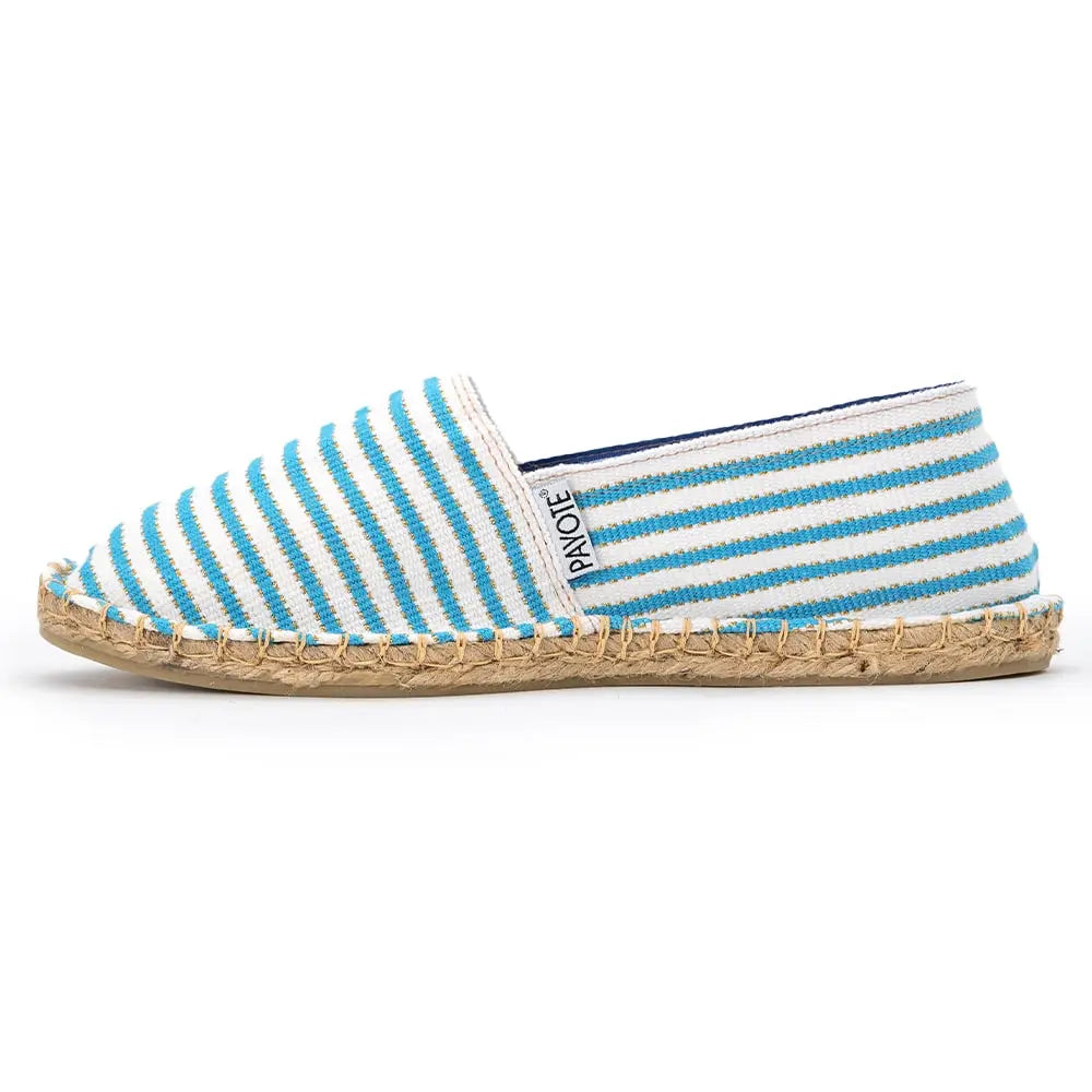 Espadrille blanche rayée turquoise