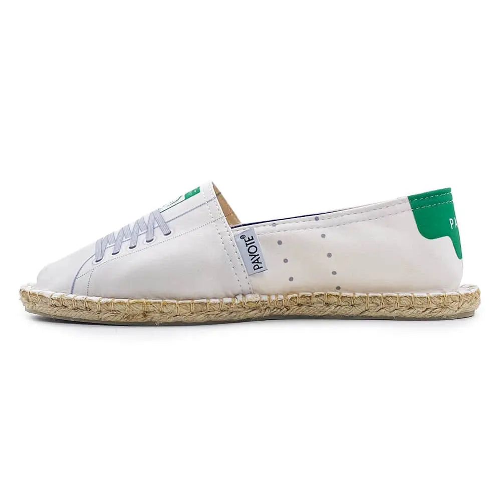 Vue de profil de l'espadrille basket verte et blanche