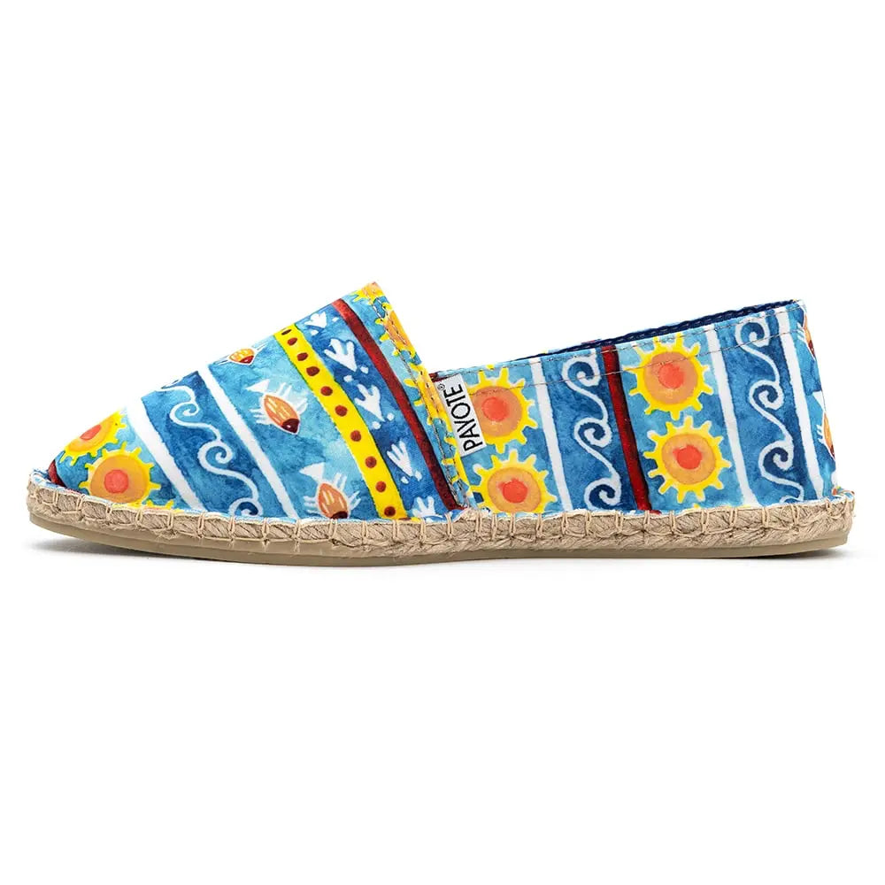 Espadrille bleue à l'imprimé soleil