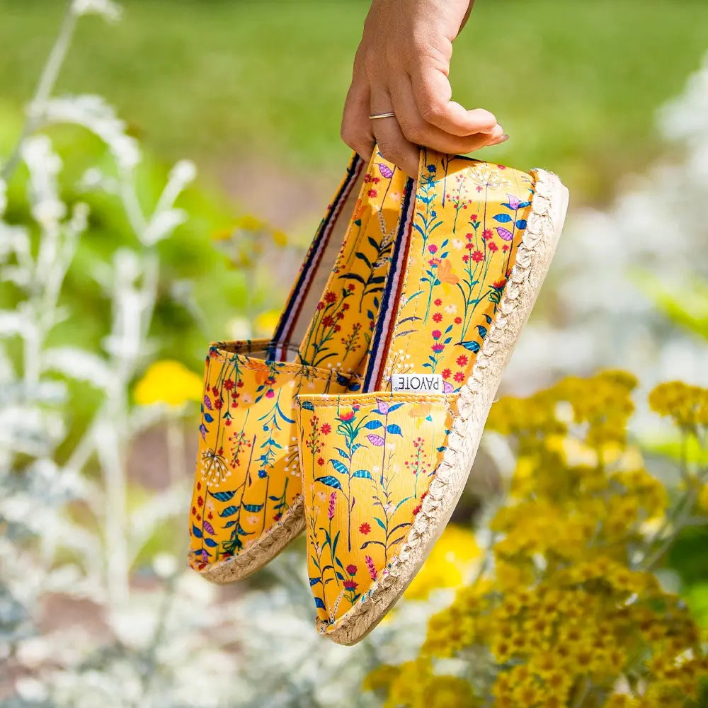 Espadrille jaune à fleurs made in France