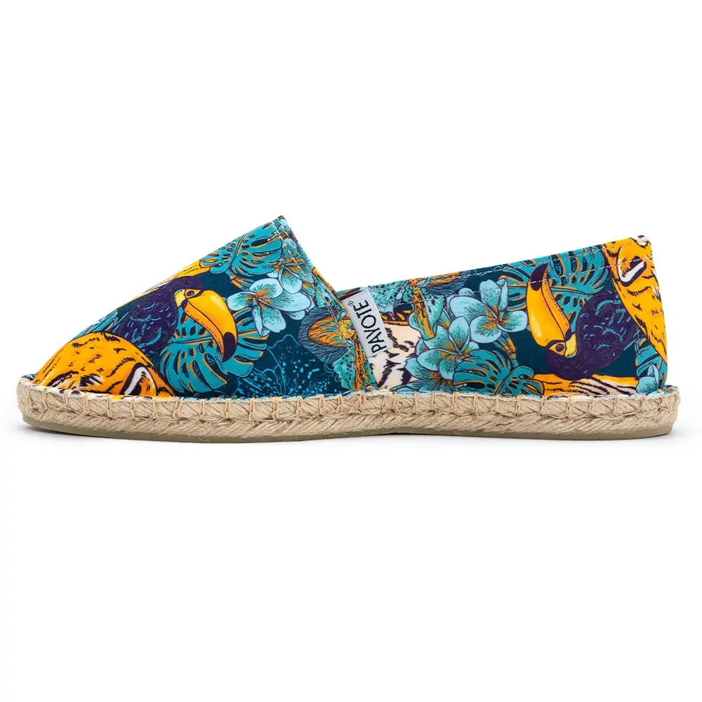 Espadrille bleue à l'imprimé toucans