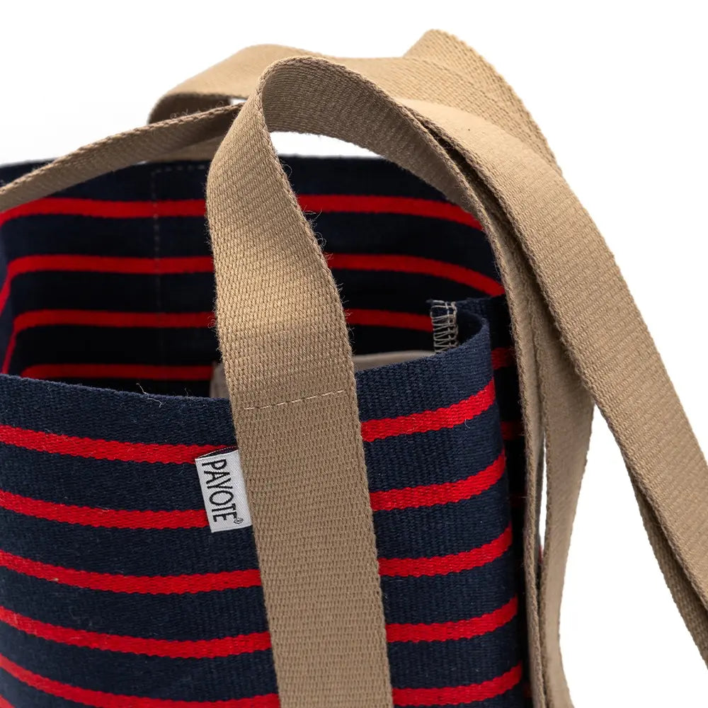 Navy blue striped espadrille bag Red